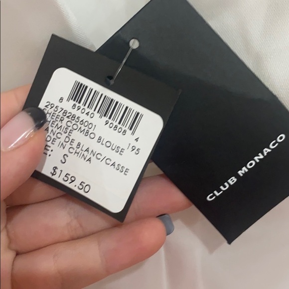 Club Monaco Sheer Combo Blouse Black V Neck Long Sleeve Button Cuff Women's S - Picture 7 of 8